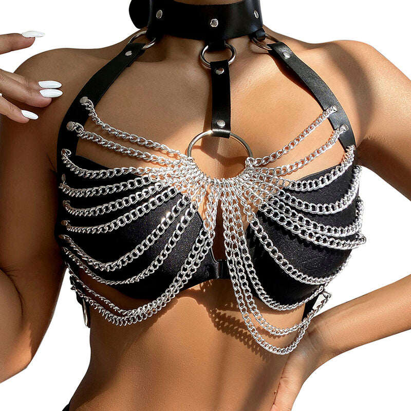 SUBBLIME - HARNAIS POITRINE AVEC GRANDES CHAÎNE S ANNEAUX TAILLE UNIQUE - Sensualia