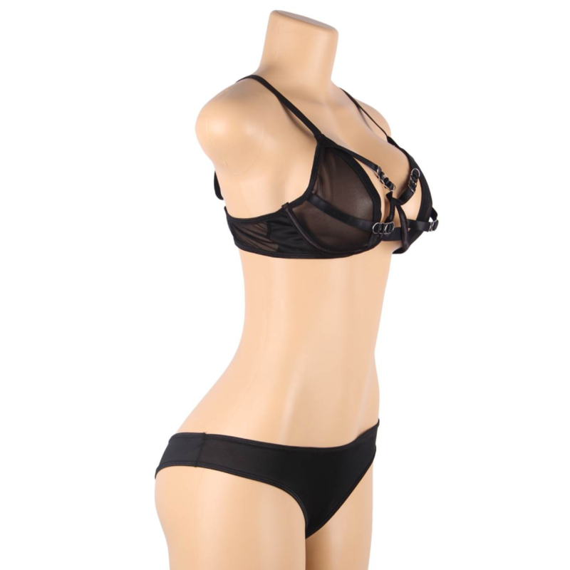SUBBLIME - ENSEMBLE DEUX PIÈCES DE SOUTIEN-GORGE TRANSPARENT ET BANDES S/M - Sensualia