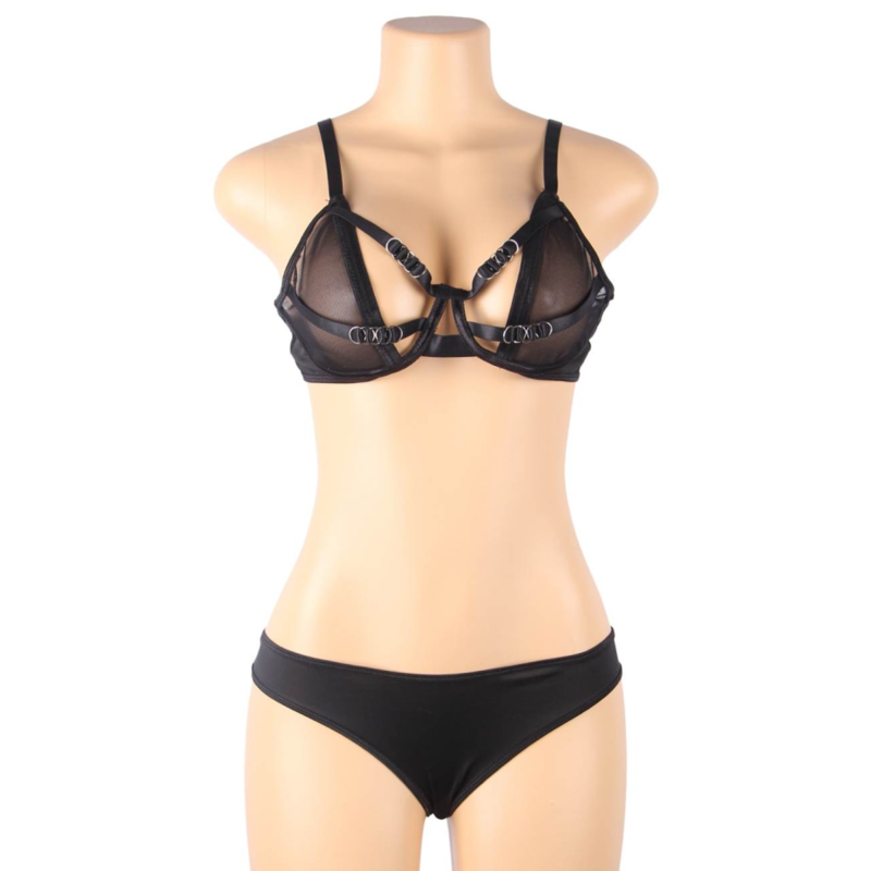 SUBBLIME - ENSEMBLE DEUX PIÈCES DE SOUTIEN-GORGE TRANSPARENT ET BANDES S/M - Sensualia