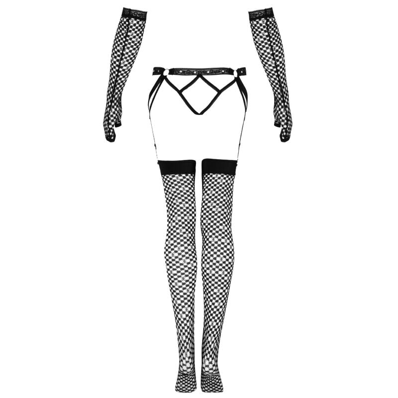LIVCO CORSETTI FASHION - NEMALIA SET LIGUERO + MEDIAS + GUANTES NEGRO - Sensualia