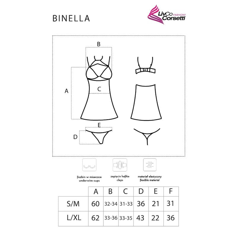 LIVCO CORSETTI FASHION - BINELLA SET BABYDOLL + TANGA NEGRO - Sensualia
