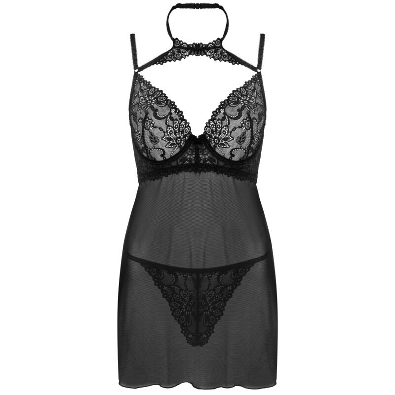 LIVCO CORSETTI FASHION - BINELLA SET BABYDOLL + TANGA NEGRO - Sensualia
