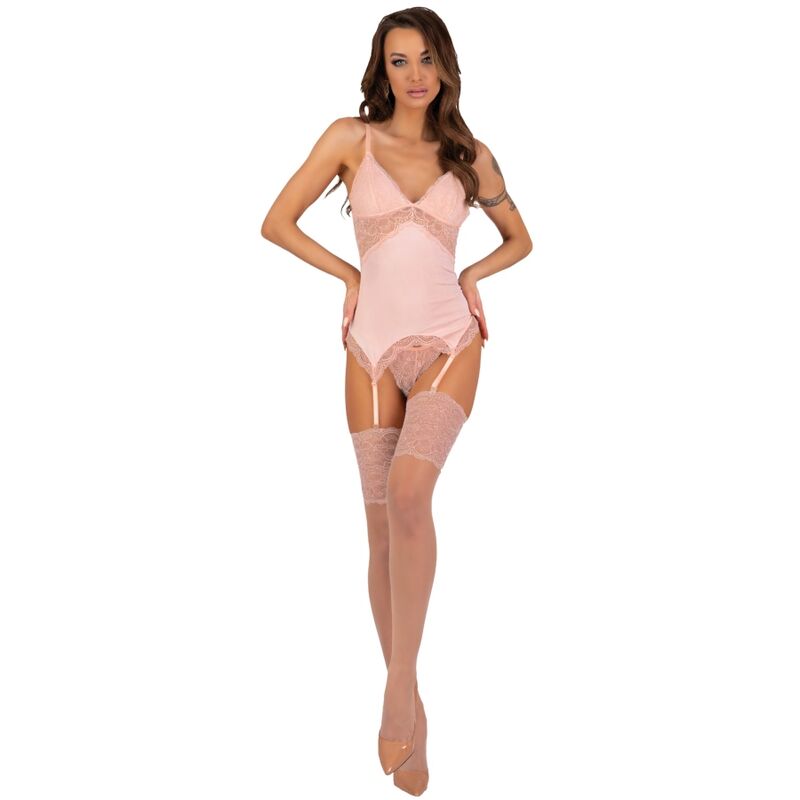 LIVCO CORSETTI FASHION - PERSINNE PEACH SET CORSET + PANTY + MEDIAS - Sensualia