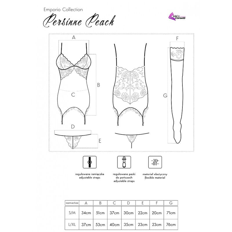 LIVCO CORSETTI FASHION - PERSINNE PEACH SET CORSET + PANTY + MEDIAS - Sensualia