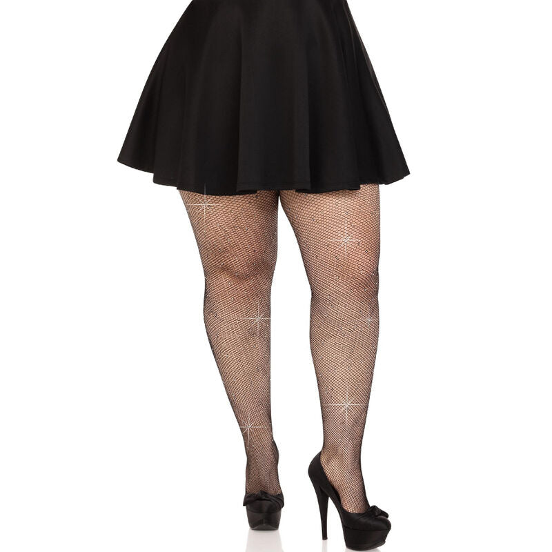 LEG AVENUE - MEDIAS REJILLA CRISTALIZADA NEGRO PLUS SIZE - Sensualia