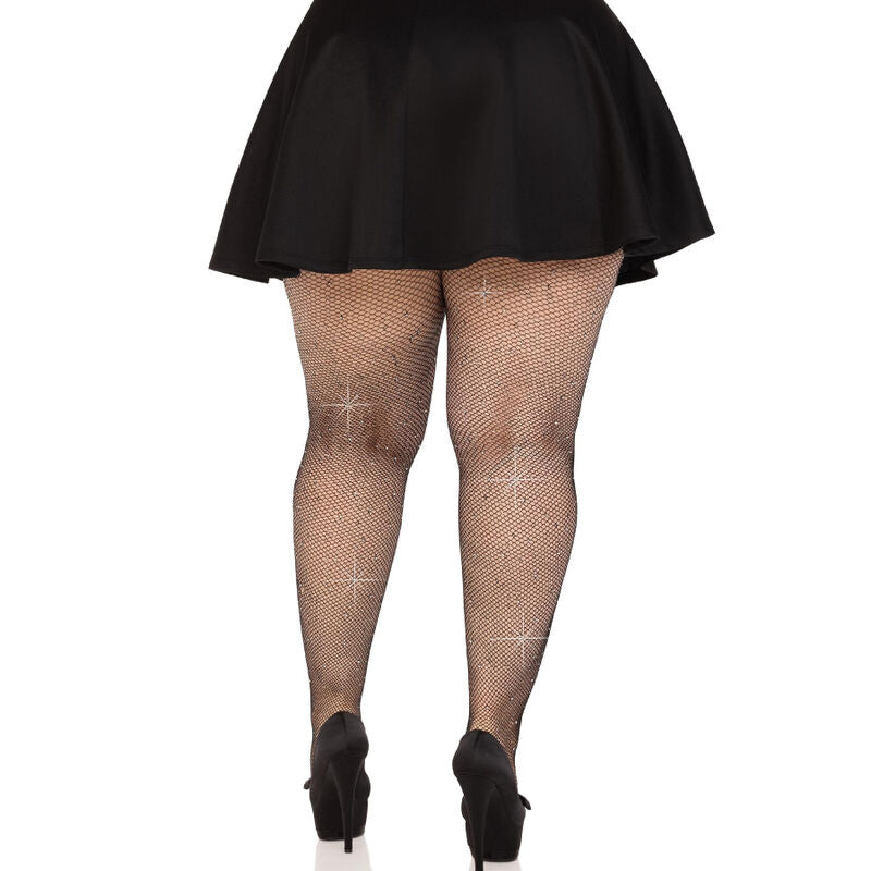 LEG AVENUE - MEDIAS REJILLA CRISTALIZADA NEGRO PLUS SIZE - Sensualia