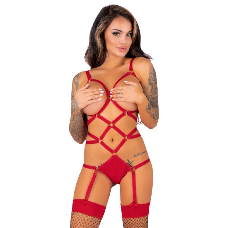LIVCO CORSETTI FASHION - THIARA LC 20213 SET BODY + MEDIAS ROJA S/M - Sensualia