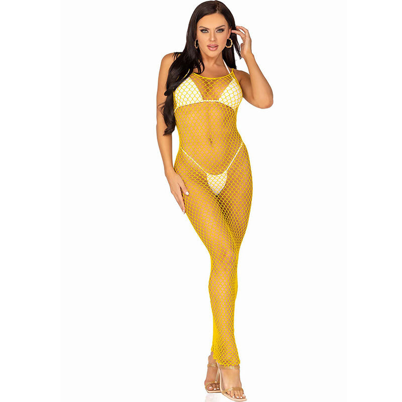 LEG AVENUE - VESTIDO DE REJILLA LARGO AMARILLO TALLA ÚNICA - Sensualia