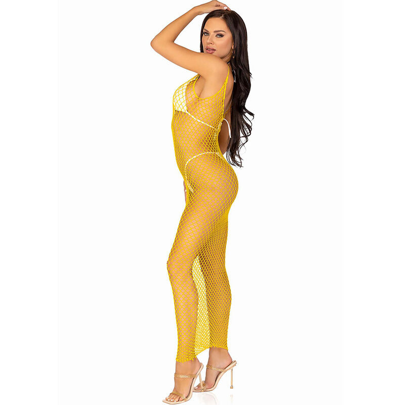 LEG AVENUE - VESTIDO DE REJILLA LARGO AMARILLO TALLA ÚNICA - Sensualia