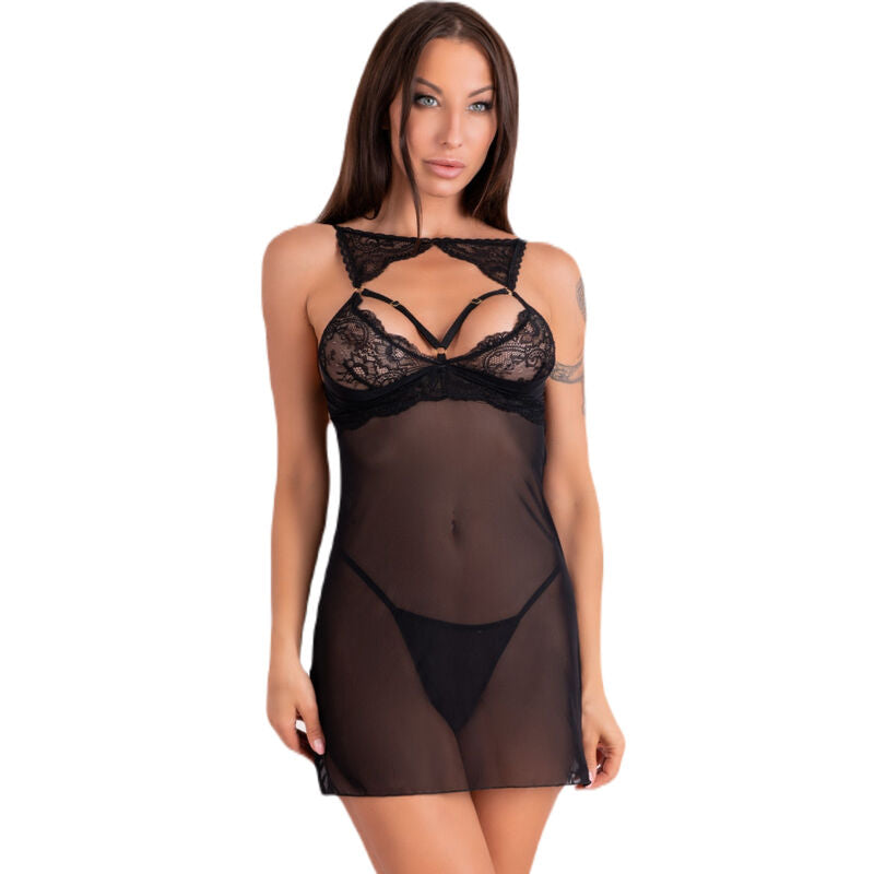 LIVCO CORSETTI FASHION - KROLINA LC 90734 CHEMISE + TANGA NEGRO S/M - Sensualia