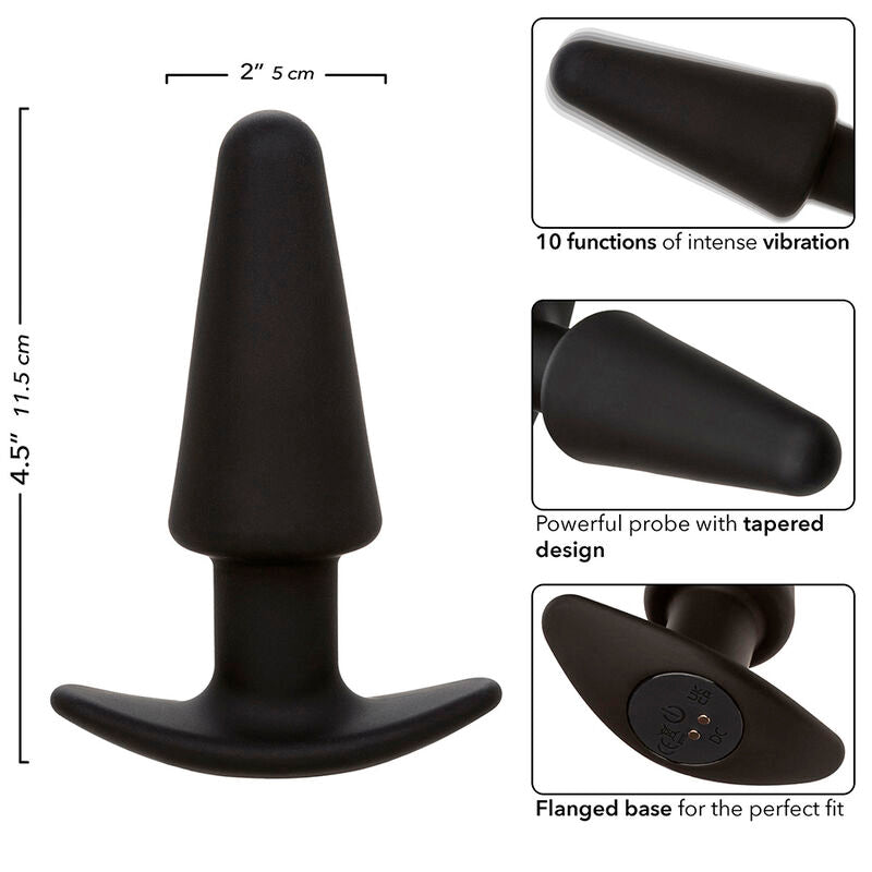 CALEXOTICS - ROCK BOTTOM TAPERED ANAL PLUG 10 VIBRATIONS SILICONE NOIR - Sensualia