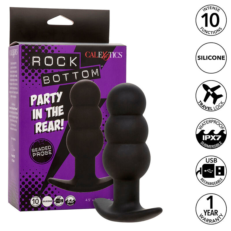 CALEXOTICS - ROCK BOTTOM PLUG ANAL PERLÉ 10 VIBRATIONS SILICONE NOIR - Sensualia