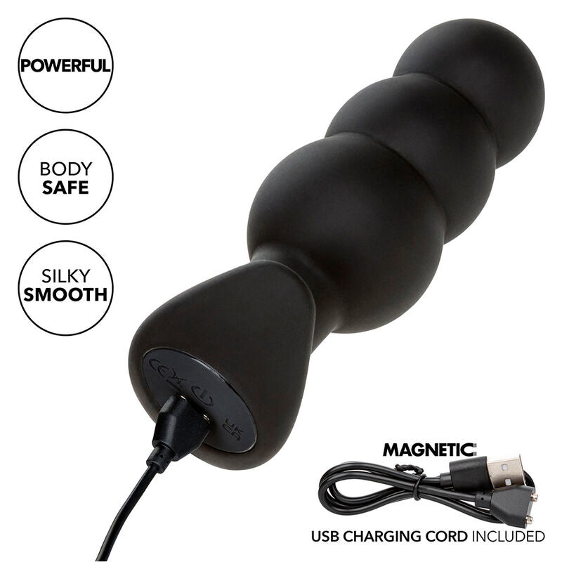 CALEXOTICS - ROCK BOTTOM PLUG ANAL PERLÉ 10 VIBRATIONS SILICONE NOIR - Sensualia