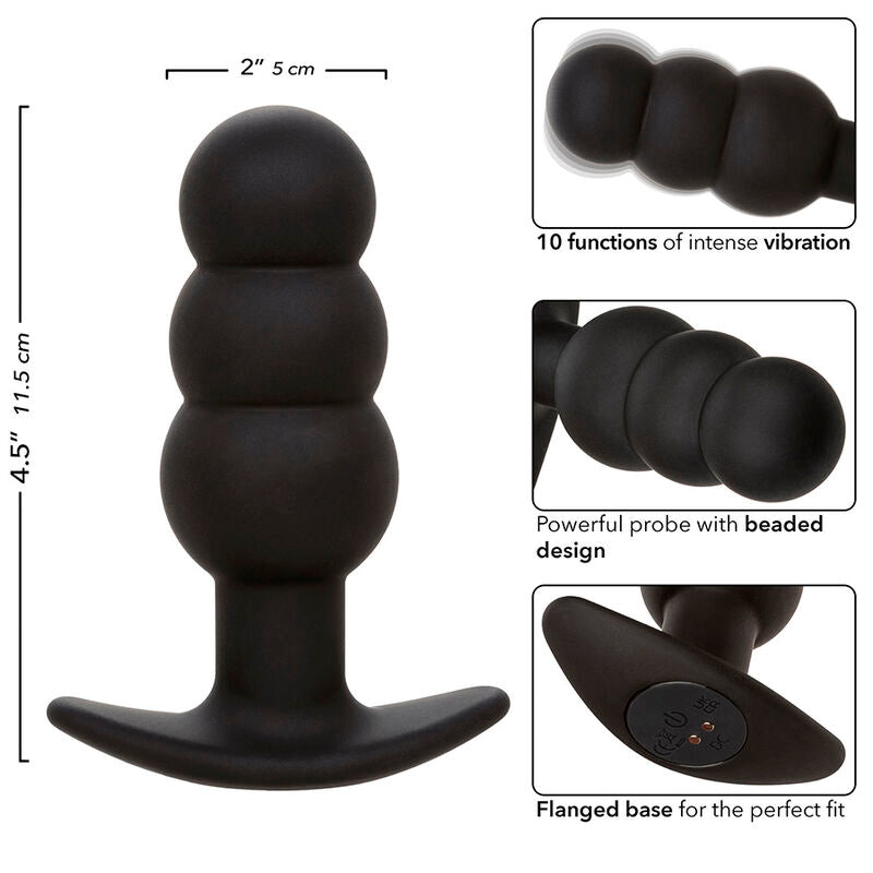 CALEXOTICS - ROCK BOTTOM PLUG ANAL PERLÉ 10 VIBRATIONS SILICONE NOIR - Sensualia
