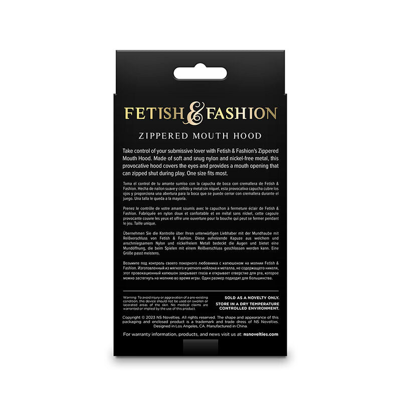 NS NOVELTIES - FETISH & FASHION CAPUCHE BOUCHE FERMÉE À FERMETURE ÉCLAIR NYLON BLANC - Sensualia