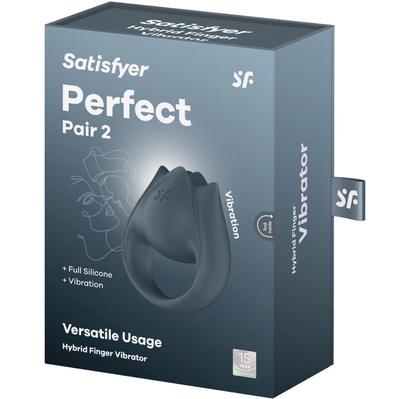 SATISFYER - PERFECT PAIR 2 MULTIVIBRATEUR 2 EN 1 ANNEAU PÉNIS ET STIMULATEUR DE DOIGTS GRIS - Sensualia