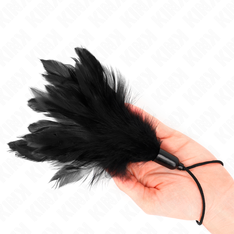 KINK - PLUMES CHACOUILLÉES AVEC MANCHE CORDE BASE PLASTIQUE 15 CM - Sensualia