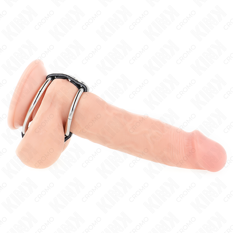 KINK - DOUBLE ANNEAU PÉNIS EN MÉTAL DE 3,8 CM À 5 CM CONNECTÉ AU CUIR - Sensualia