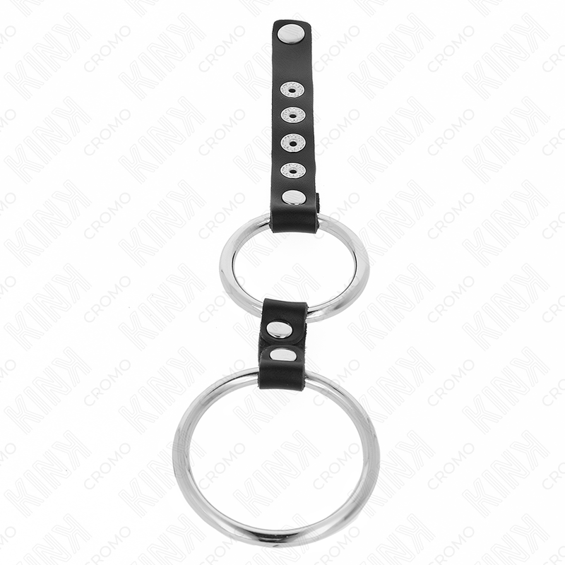 KINK - DOUBLE ANNEAU PÉNIS EN MÉTAL DE 3,8 CM À 5 CM CONNECTÉ AU CUIR - Sensualia