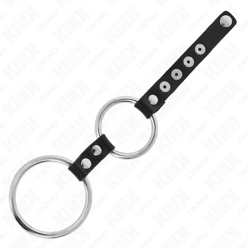 KINK - DOUBLE ANNEAU PÉNIS EN MÉTAL DE 3,8 CM À 5 CM CONNECTÉ AU CUIR - Sensualia