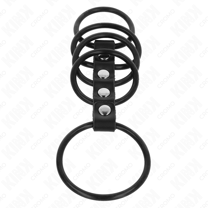 KINK - 5 ANNEAUX PÉNIS EN SILICONE DE 3,8 CM À 4,8 CM CONNECTÉS PAR DU CUIR - Sensualia