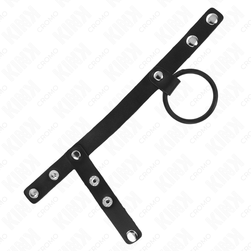 KINK - ANNEAU PÉNIS EN SILICONE 3,8 CM AVEC SÉPARATEUR DE BALLES ET SANGLE EN CUIR 22 X 1,5 CM - Sensualia