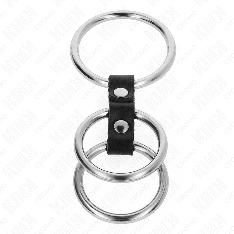 KINK - ANNEAU PÉNIS TRIPLE MÉTAL 3,7 CM À 5 CM CONNECTÉ AU CUIR - Sensualia