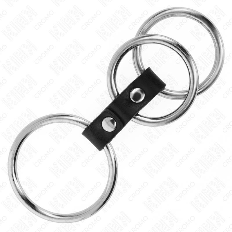 KINK - ANNEAU PÉNIS TRIPLE MÉTAL 3,7 CM À 5 CM CONNECTÉ AU CUIR - Sensualia