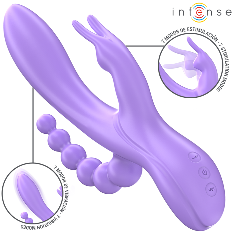 INTENSE - MIKO TRIPLE VIBRATEUR LAPIN & STIMULATEUR & ANAL 7 VIBRATIONS VIOLET - Sensualia