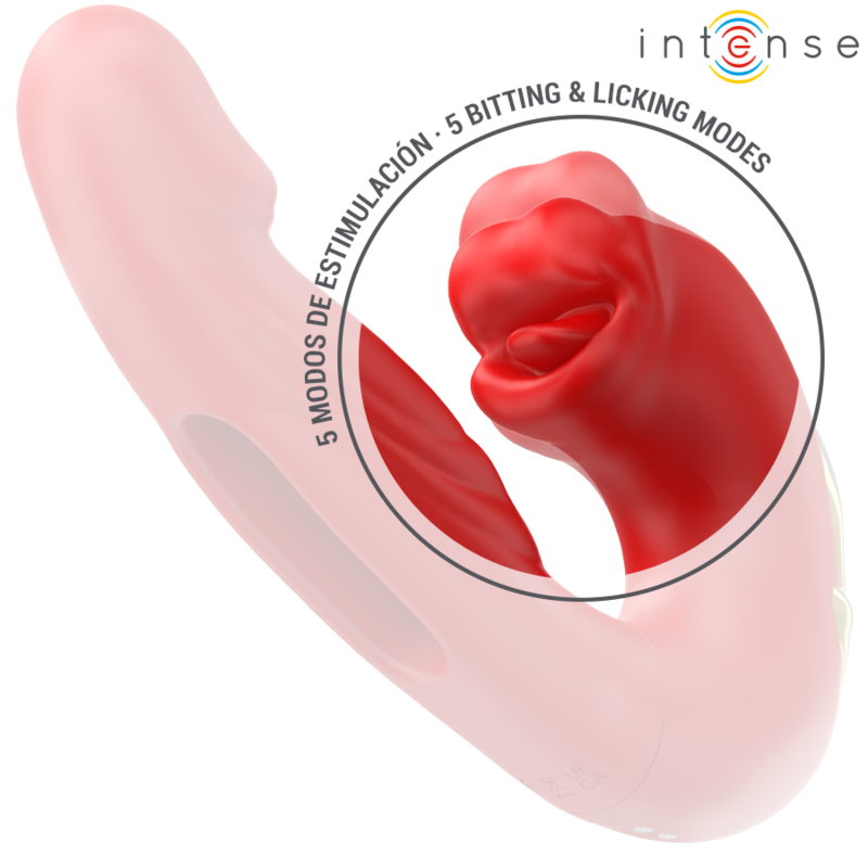 INTENSE - NATHY DOUBLE VIBRATEUR AVEC BOUCHE STIMULANTE MULTIFONCTION ROUGE - Sensualia