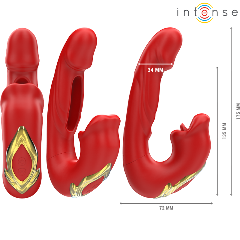 INTENSE - NATHY DOUBLE VIBRATEUR AVEC BOUCHE STIMULANTE MULTIFONCTION ROUGE - Sensualia