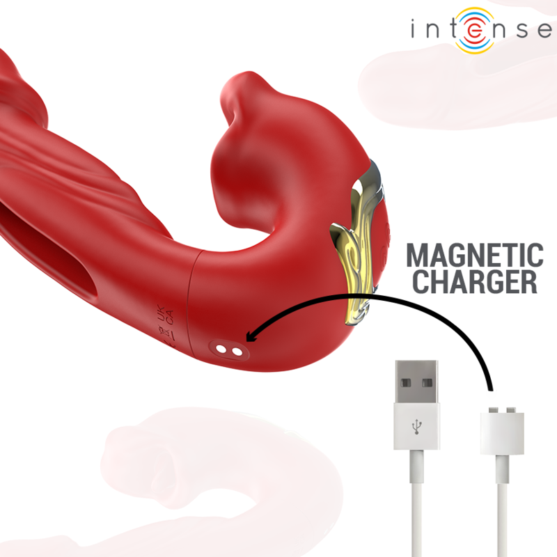 INTENSE - NATHY DOUBLE VIBRATEUR AVEC BOUCHE STIMULANTE MULTIFONCTION ROUGE - Sensualia