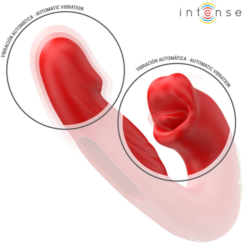 INTENSE - NATHY DOUBLE VIBRATEUR AVEC BOUCHE STIMULANTE MULTIFONCTION ROUGE - Sensualia