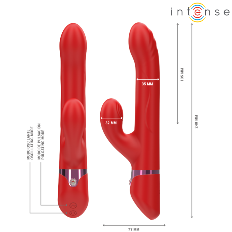 INTENSE - LELE VIBRATEUR MULTIFONCTION ROTATIF & OSCILLANT & STIMULANT ROUGE - Sensualia