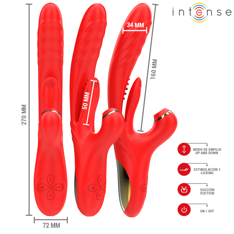 INTENSE - KAROL VIBRATEUR MULTIFONCTION POUSSÉE & STIMULATION & ASPIRATION ROUGE - Sensualia