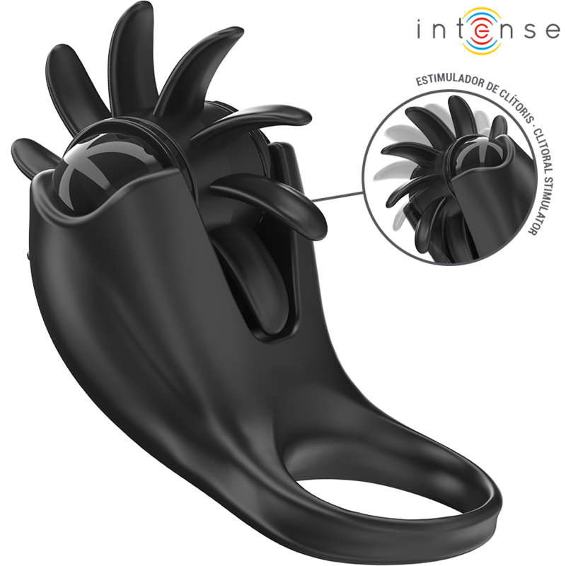 INTENSE - MABEL ANNEAU VIBRANT 10 VIBRATIONS AVEC STIMULATEUR DE CLITORIS NOIR - Sensualia