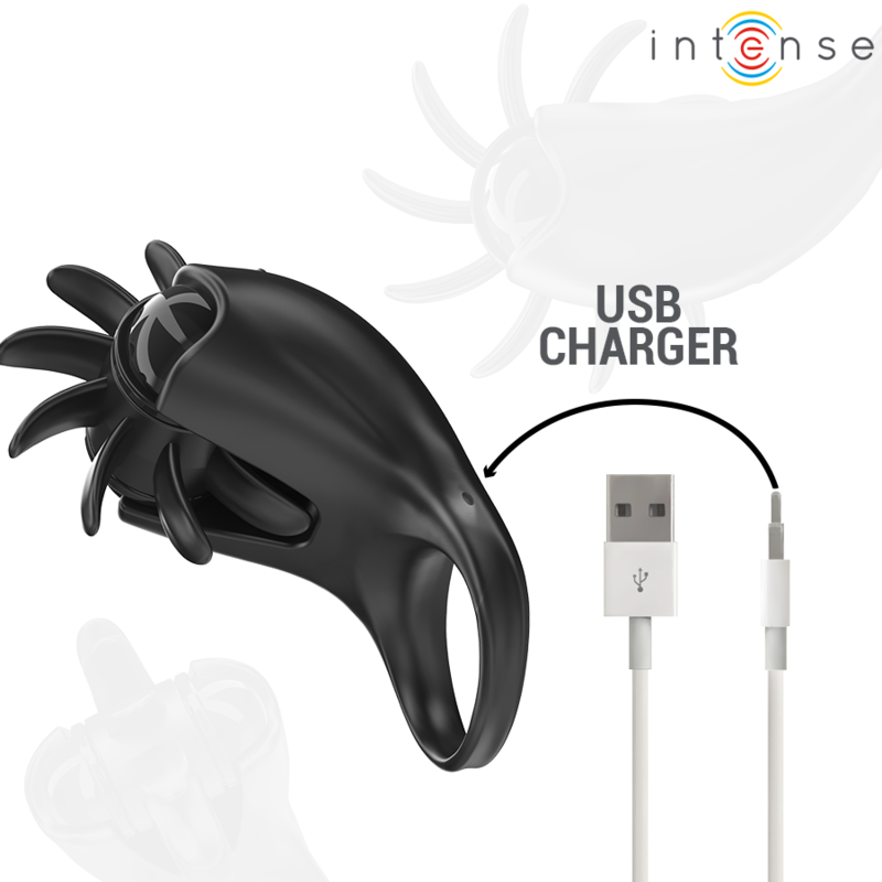 INTENSE - MABEL ANNEAU VIBRANT 10 VIBRATIONS AVEC STIMULATEUR DE CLITORIS NOIR - Sensualia