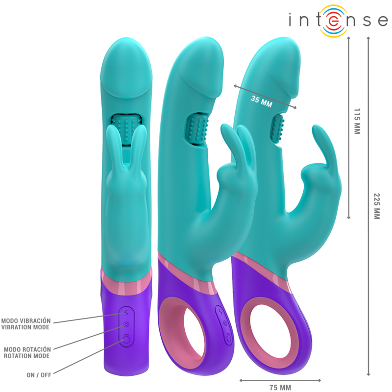 INTENSE - MONICA VIBRATEUR RABBIT AVEC STIMULATEUR DE POINT G ROTATIF BLEU - Sensualia