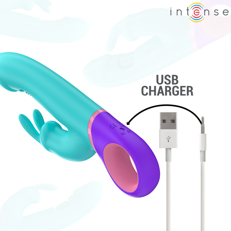 INTENSE - MONICA VIBRATEUR RABBIT AVEC STIMULATEUR DE POINT G ROTATIF BLEU - Sensualia