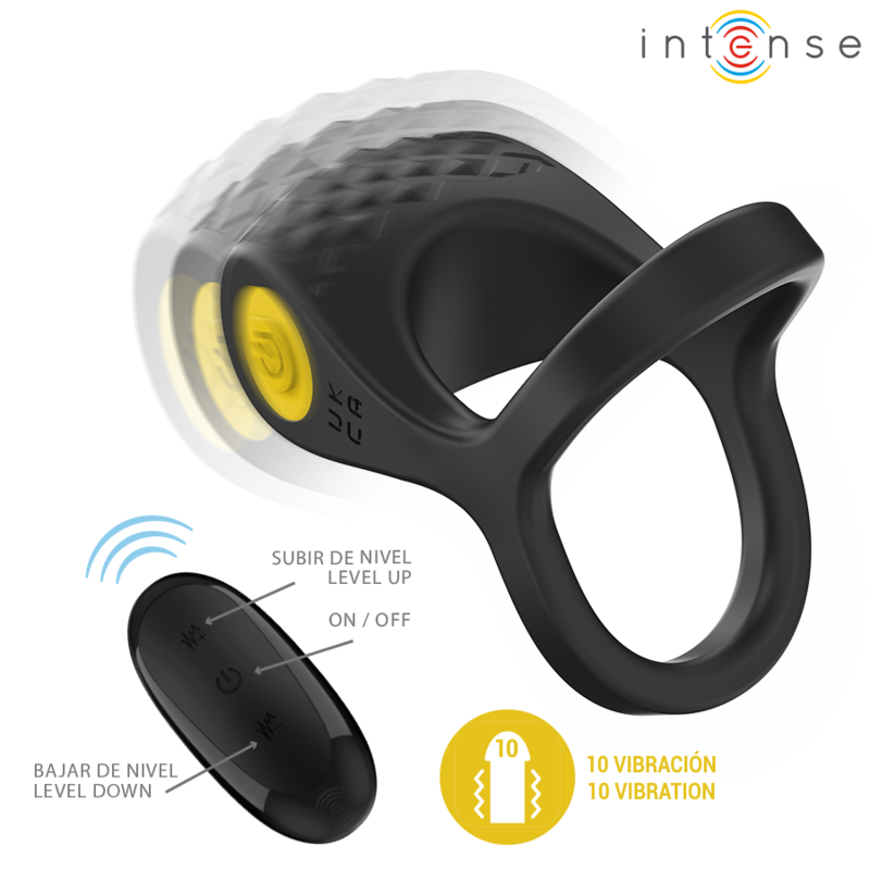 INTENSE - ALEX VIBRATEUR DOUBLE ANNEAU PÉNIS 10 VIBRATIONS NOIR - Sensualia