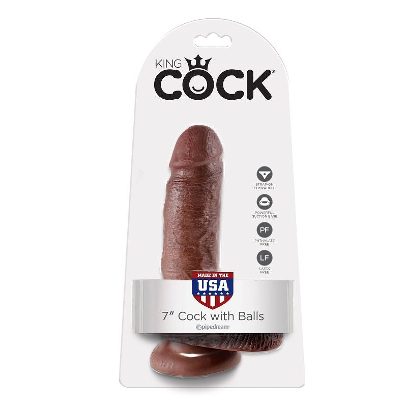 KING COCK - 7 GODE MARRON AVEC BOULES 17.8 CM - Sensualia