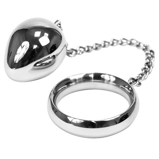 METAL HARD - ANNEAU PÉNIEN 45MM + CHAÎNE AVEC BILLE MÉTALLIQUE - Sensualia