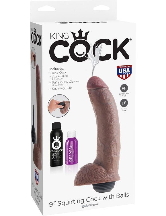 KING COCK - PÉNIS EJACULATEUR RÉALISTE MARRON 22.86 CM - Sensualia