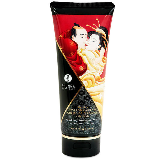 SHUNGA - CRÈME DE MASSAGE FRAISE ET CAVA 200 ML - Sensualia