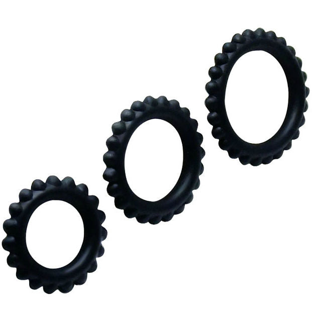 BAILE - TITAN SET 3 PCS COCK RING NOIR 2.8 + 2.4 + 1.9 CM - Sensualia