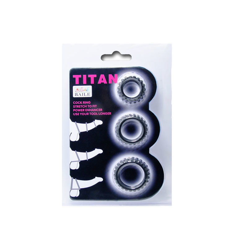 BAILE - TITAN SET 3 PCS COCK RING NOIR 2.8 + 2.4 + 1.9 CM - Sensualia