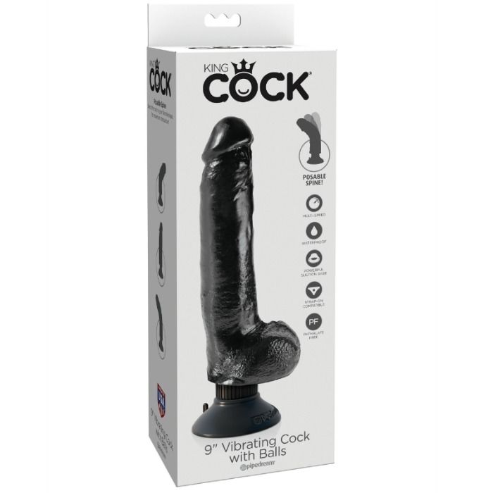 KING COCK - GODE VIBRANT AVEC TESTICULES 23 CM NOIR - Sensualia