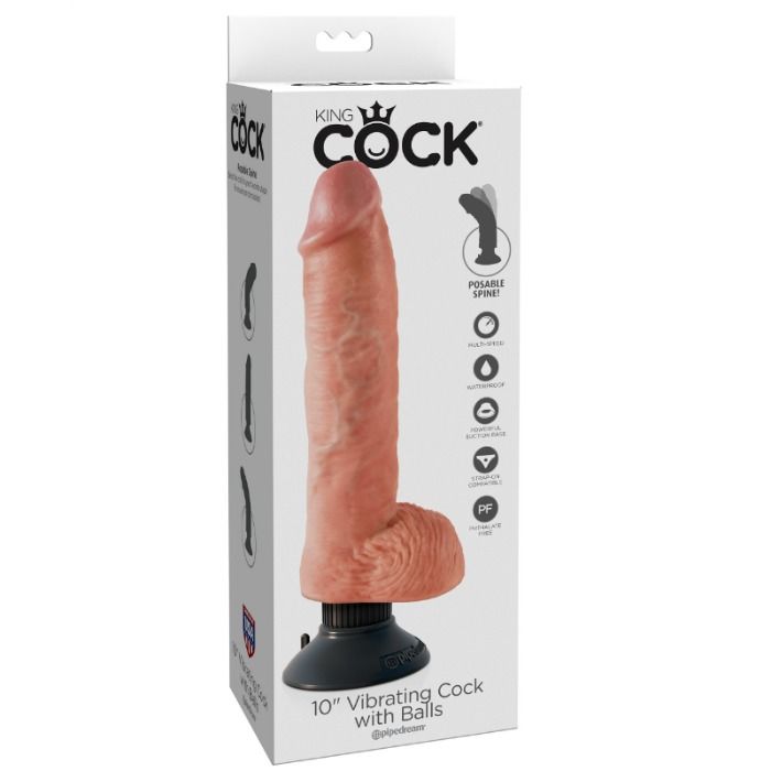 KING COCK - GODE VIBRANT AVEC TESTICULES 25.5 CM COULEUR NATURELLE - Sensualia