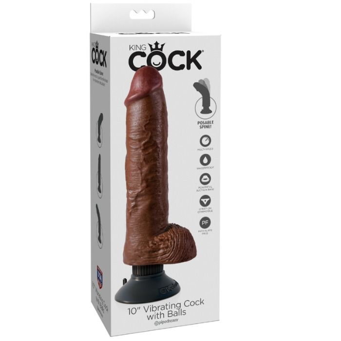 KING COCK - GODE VIBRATEUR AVEC TESTICULES 25.5 CM COULEUR MARRON - Sensualia