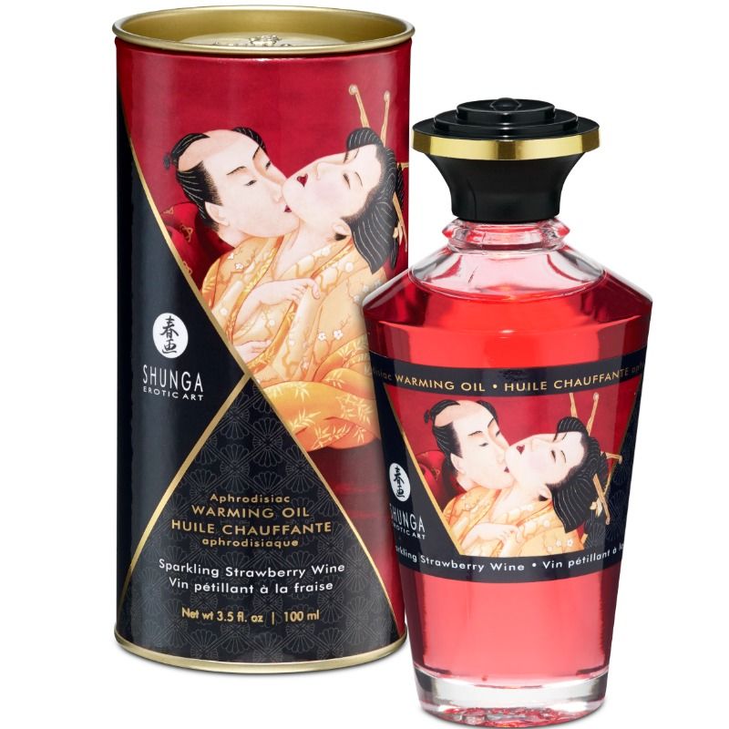 SHUNGA - HUILE DE MASSAGE EFFET CHALEUR FRAISES ET CAVA 100 ML - Sensualia